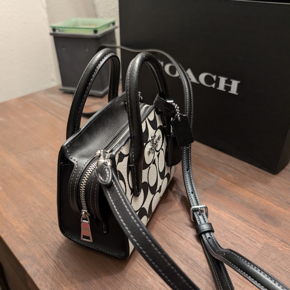 Coach Black and White Signature Mini Andrea Carryall Satchel/Crossbody - Picture 4 of 9